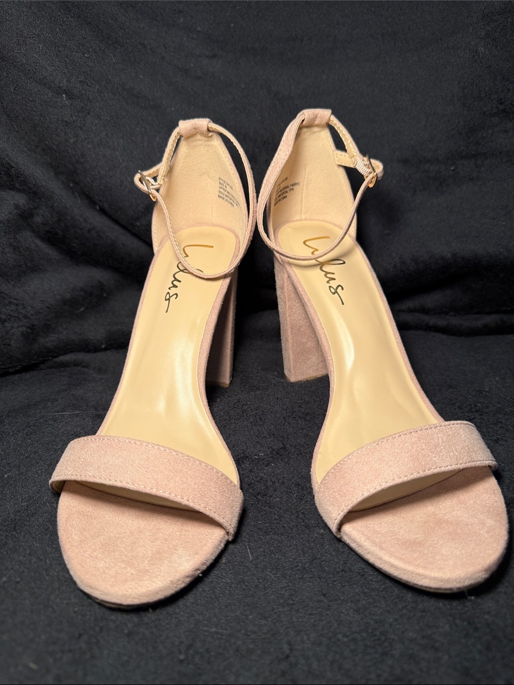Lulu’s Blush Suede Block Heel Sandals Size 9 Ankle Strap